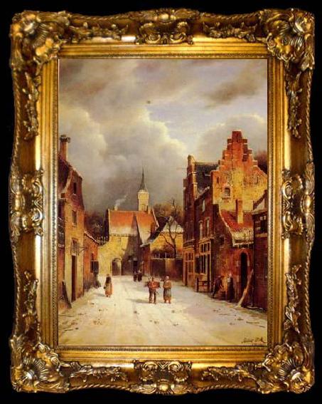 framed  unknow artist European city landscape, street landsacpe, construction, frontstore, building and architecture.315, ta009-2